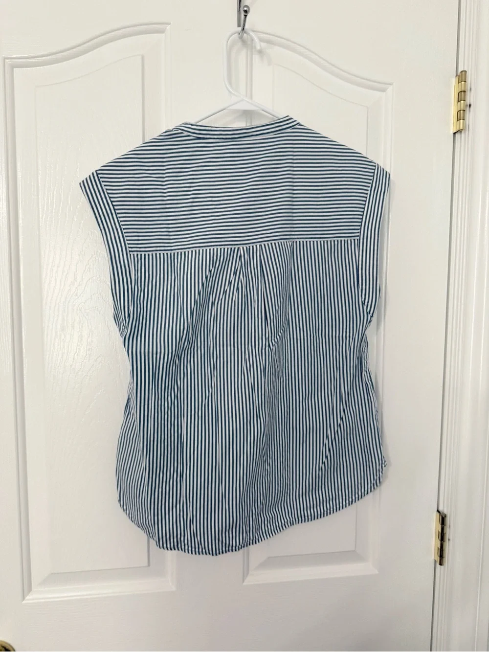 J. Crew Blue & White Striped Cap-Sleeve Blouse